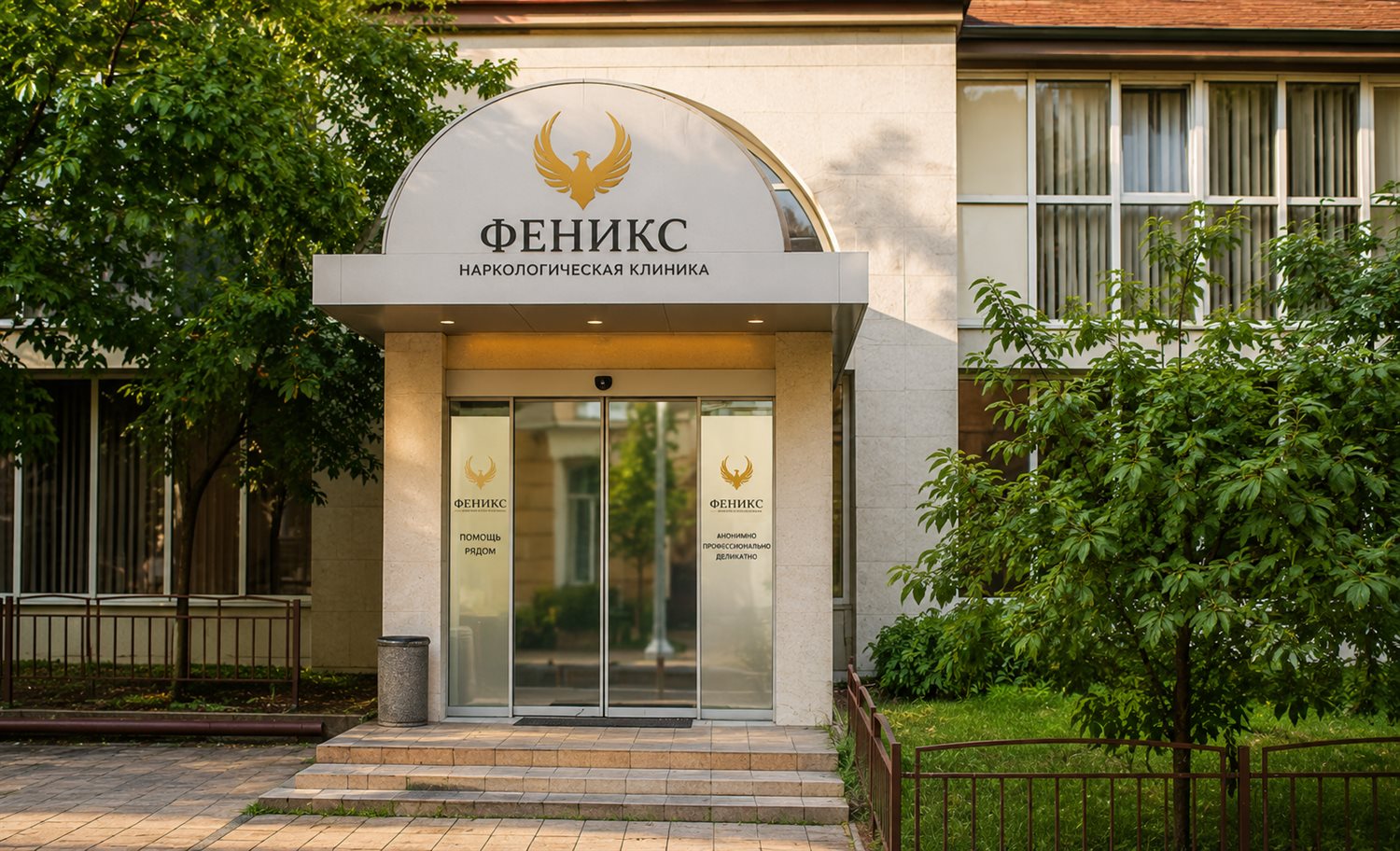 Вход в наркологическую клинику «Феникс» в Спас-Клепиках